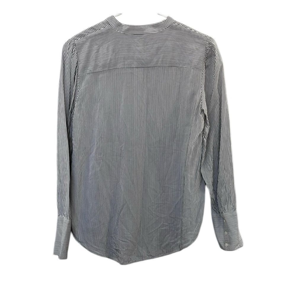 ANN TAYLOR Black & White Vertical Striped Round Neck Button Blouse Women’s S - Picture 2 of 12